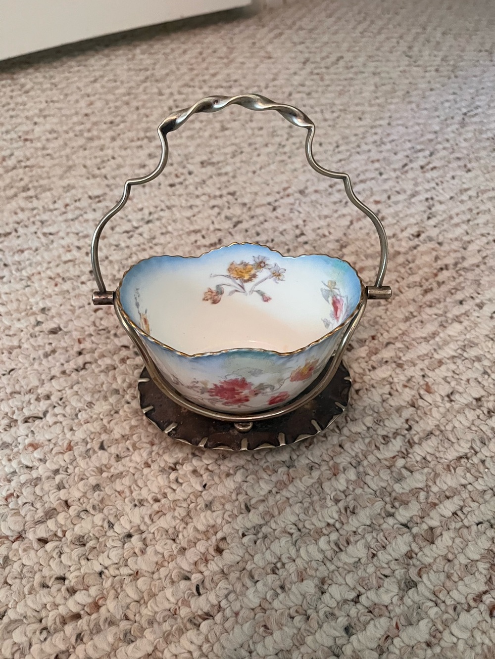 Vintage Crescent Son England China Bride Basket Bowl Silver-plate JBC &S Stand